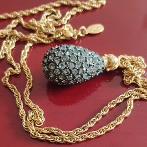 Joan Rivers Gold Necklace With Black Crystal Egg